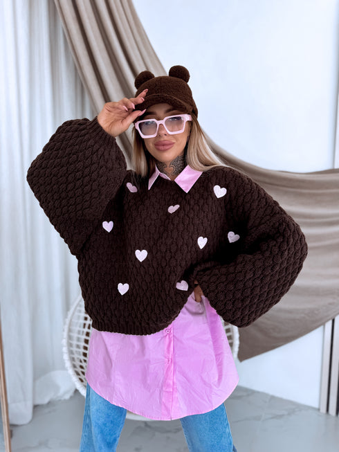 Knitted Sweater "CHOCOLATEY LOVE 7102" – Choco & Pink